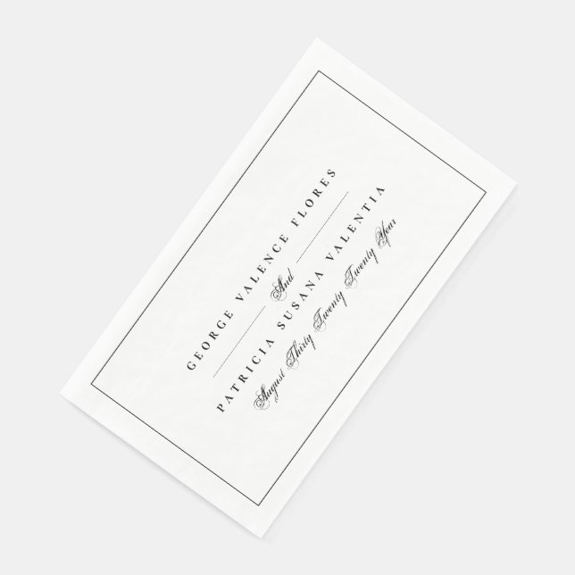 Black & White Formal Calligraphy Elegant Framed Paper Guest Towels (Corner)