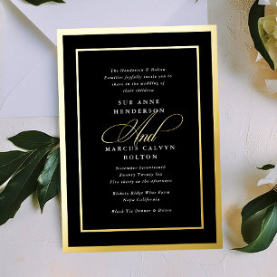 Black & White Formal Calligraphy Wedding Gold Foil Invitation
