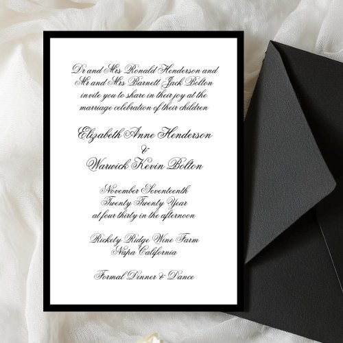 Black  White Formal Framed Wedding Invitation