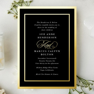 Black & White Formal Gold Frames Wedding Foil Invitation