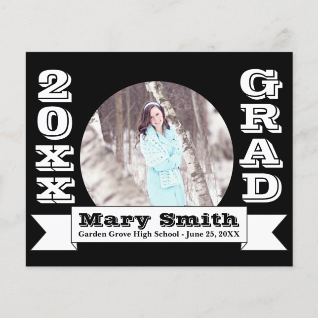 Black & White Formal Graduation Announcement Flyer (Front)
