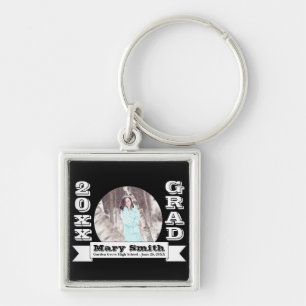 Black & White Formal Graduation Announcement Keychain