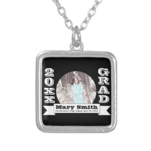 Black & White Formal Graduation Announcement Silver Plated Necklace