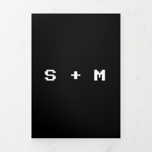 Black White Formal Minimal Gamer Wedding Tri-Fold Card