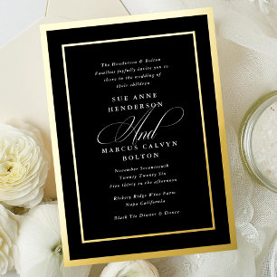 Black & White Formal Traditional Wedding Foil Invitation