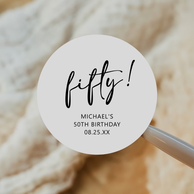 Black & White Forty 50th Birthday Classic Round Sticker (Creator Uploaded)