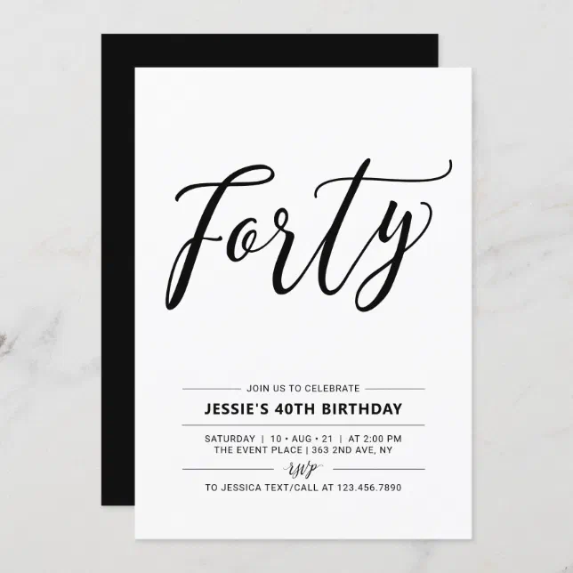 Black & White Forty Minimal 40th Birthday Party Invitation | Zazzle