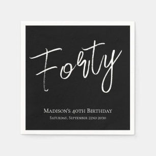 Black & White Forty Minimal 40th Birthday Party Napkins