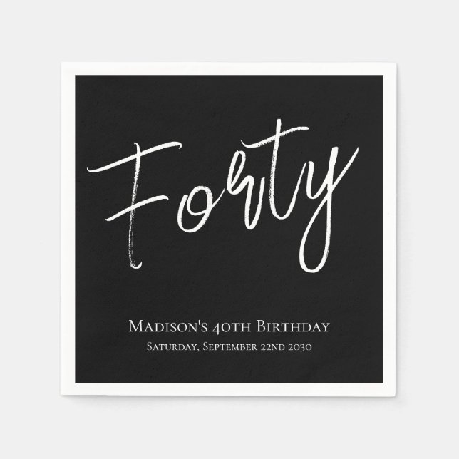 Black & White Forty Minimal 40th Birthday Party  Napkins (Front)