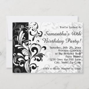 Black/White Fountain Swirl Birthday Party Invitation