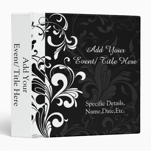 Black White Fountain Swirl Party 3 Ring Binder (Front/Spine)