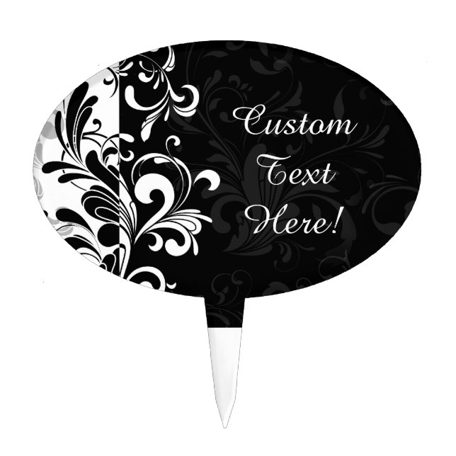 Black White Fountain Swirl Party Cake Topper (Front)