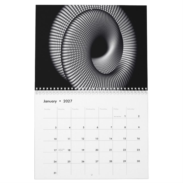 Black & White Fractal Calendar (Jan 2027)