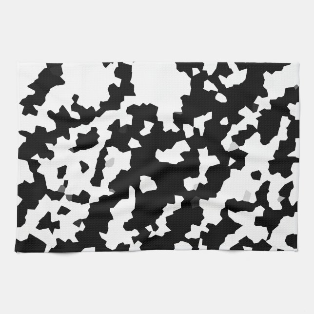 Black White Fractal Irregular Abstract Pattern Kitchen Towel (Horizontal)