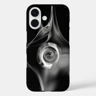 BLACK WHITE FRACTAL ROSE iPhone 16 CASE