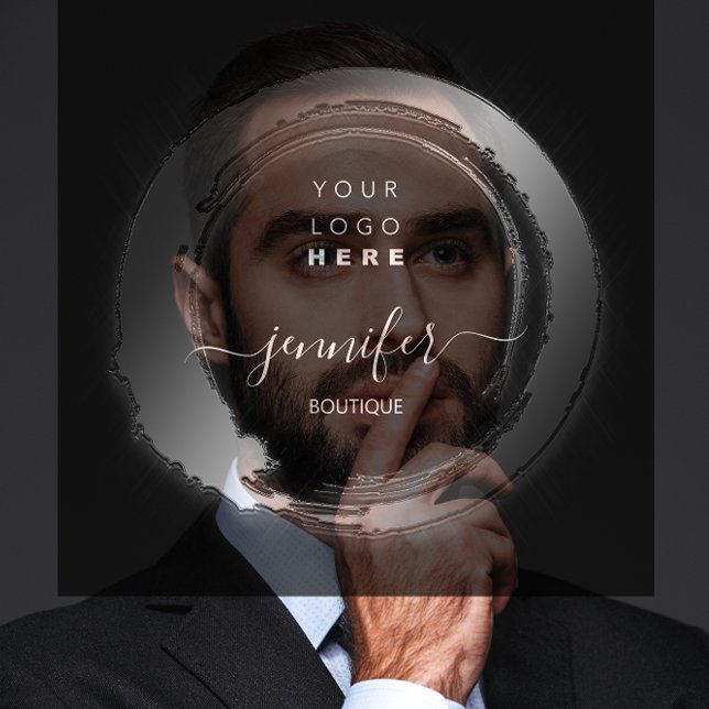 Black White Frame Custom QR LOGO SHOP Square Business Card (Black White Frame Custom QR LOGO SHOP Square Business Card)