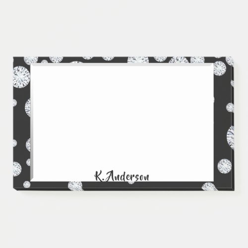 Black white frame glamorous monogram post_it notes