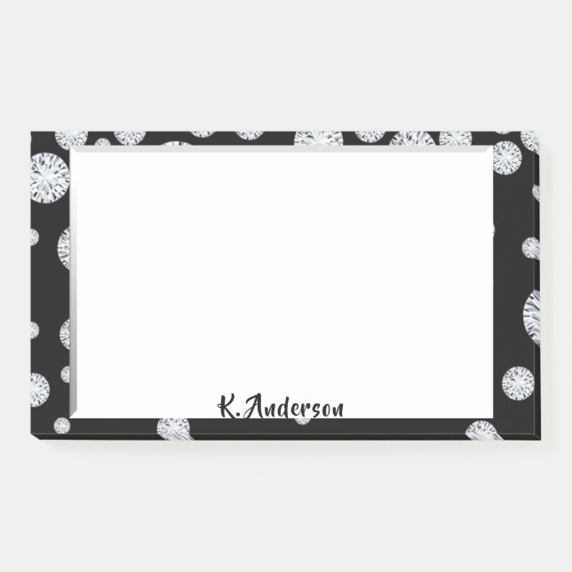 Black white frame glamorous monogram post-it notes (Front)