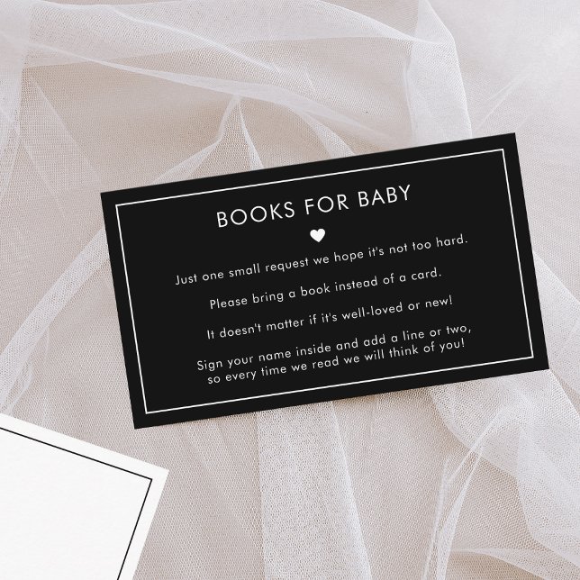 Black White Frame Minimalist Books for Baby Shower Enclosure Card (Creator Uploaded)