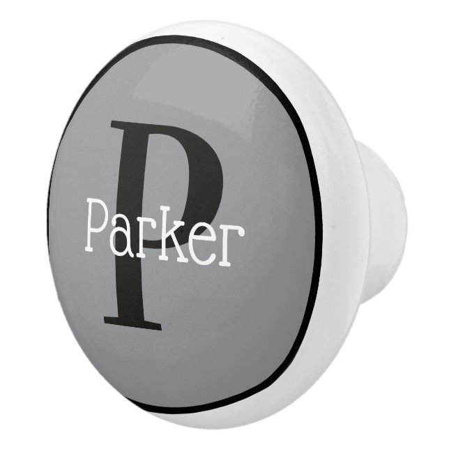 Black & White Frame Monogram Name Drawer Knob (Right)