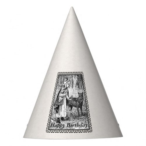 Black White Framed Birthday Red Riding Hood Wolf Party Hat