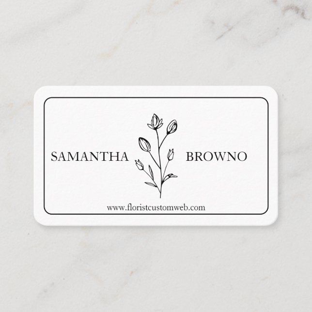 Black White Framed Flower Business Card (Front)