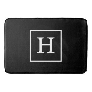 Black White Framed Initial Monogram Bathroom Mat