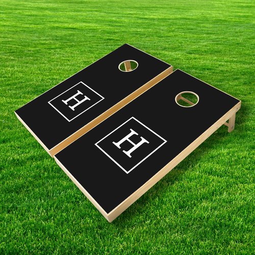 Black White Framed Initial Monogram Cornhole Set