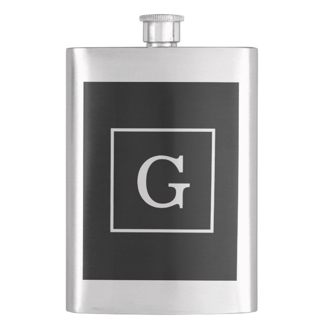 Black White Framed Initial Monogram Flask (Front)