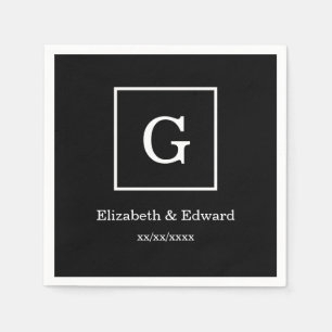 Black White Framed Initial Monogram Napkins