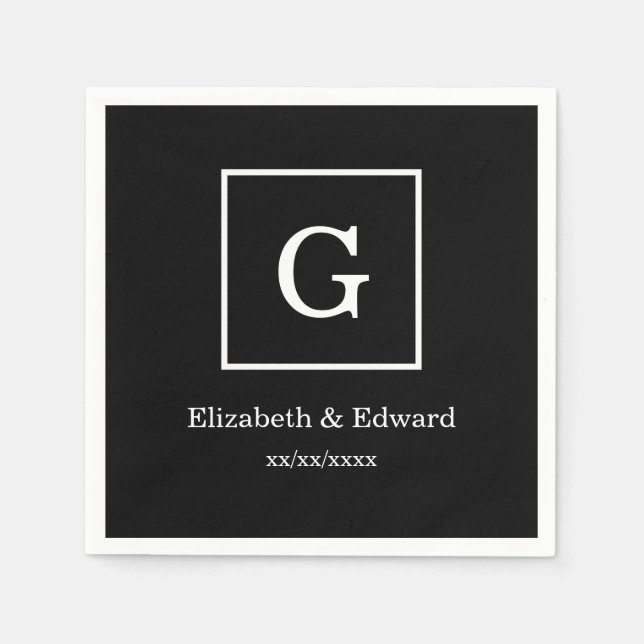 Black White Framed Initial Monogram Napkins (Front)