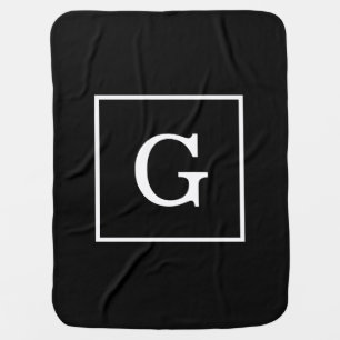 Black White Framed Initial Monogram Stroller Blanket