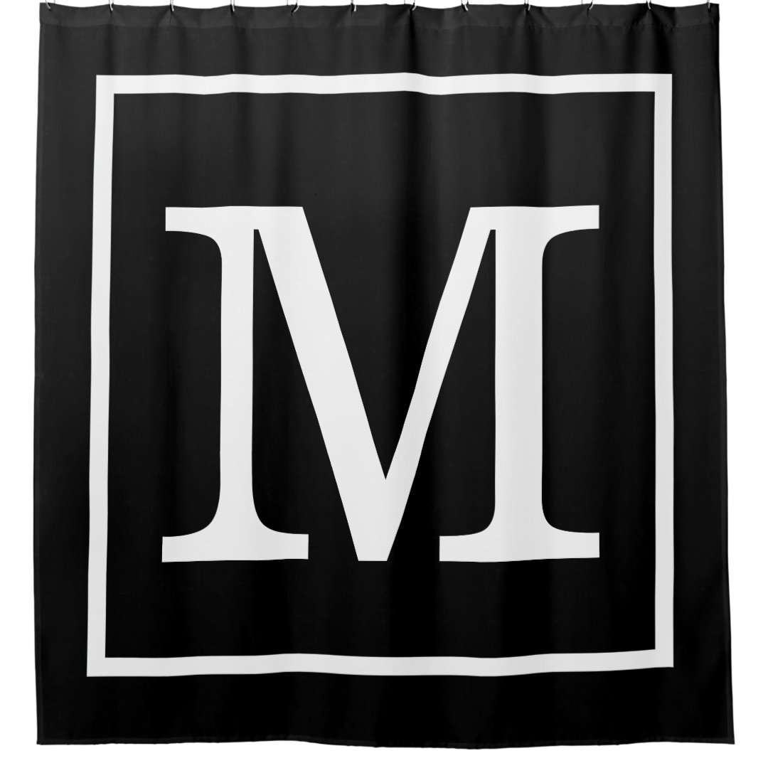 Black White Framed XL Initial Monogram Shower Curtain Zazzle