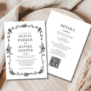 Black White French All in One Victorian Wedding  Invitation