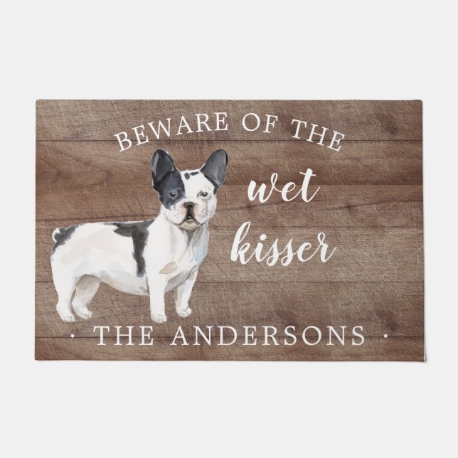 Black White French bulldog Personalized Door Mat (Front)