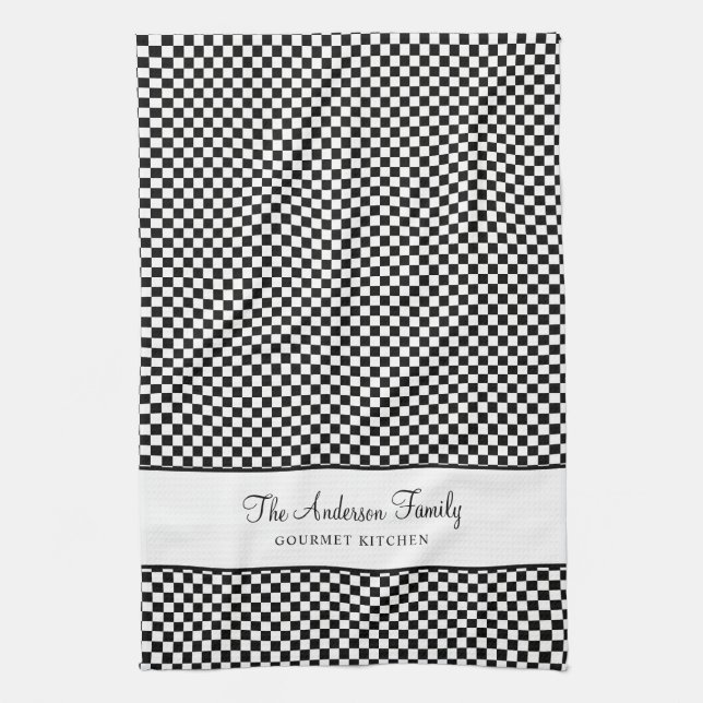Black White French Plaid Check Country Gourmet Kitchen Towel (Vertical)