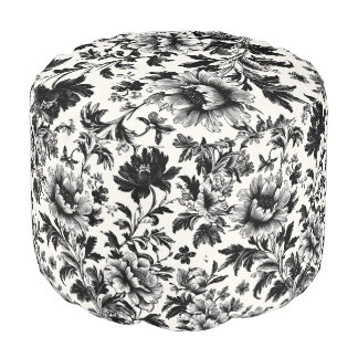 Black & White French Toile Pouf