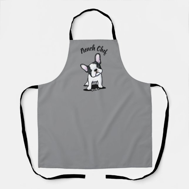 Black & White Frenchie All-Over Print Apron (Front)