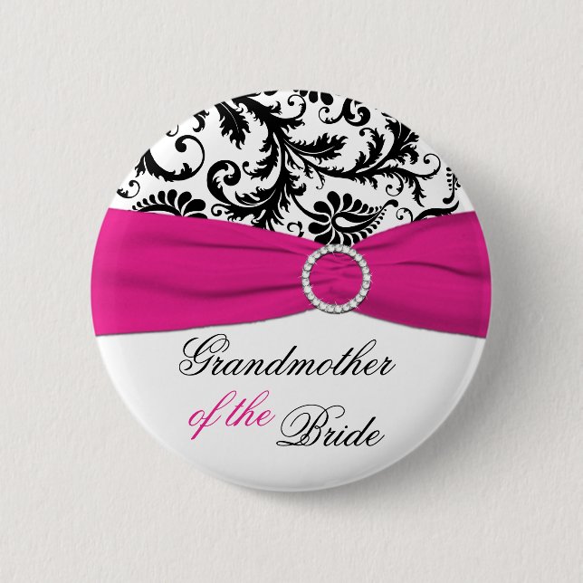 Black, White, Fuchsia Grandmother of the Bride Pin (Front)