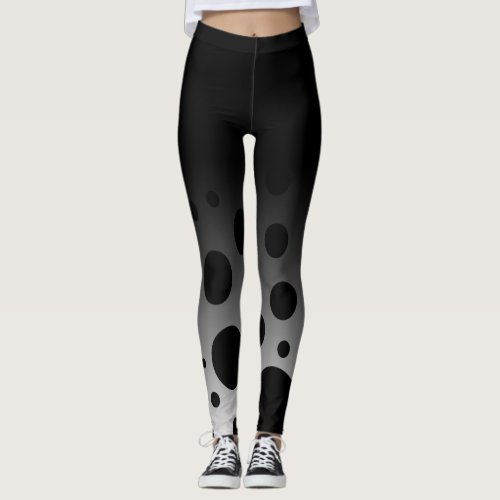 Black  White Fun Dots  Circles with Ombre Top Leggings