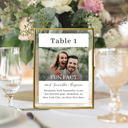 Black  White Fun Facts Photo Wedding Table Card
