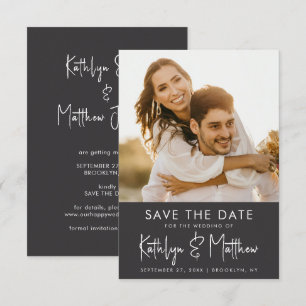 Black & White Fun Script Modern Photo Wedding Save The Date
