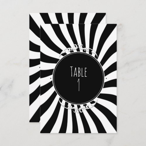 Black  White Fun Whimsical Stripes Table Number