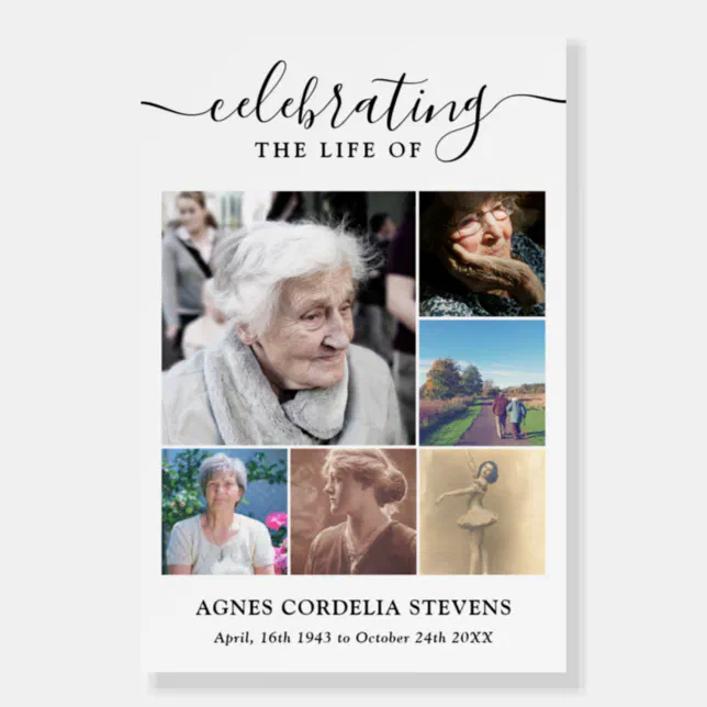 Black white Funeral celebration of life 6 photos Foam Board | Zazzle