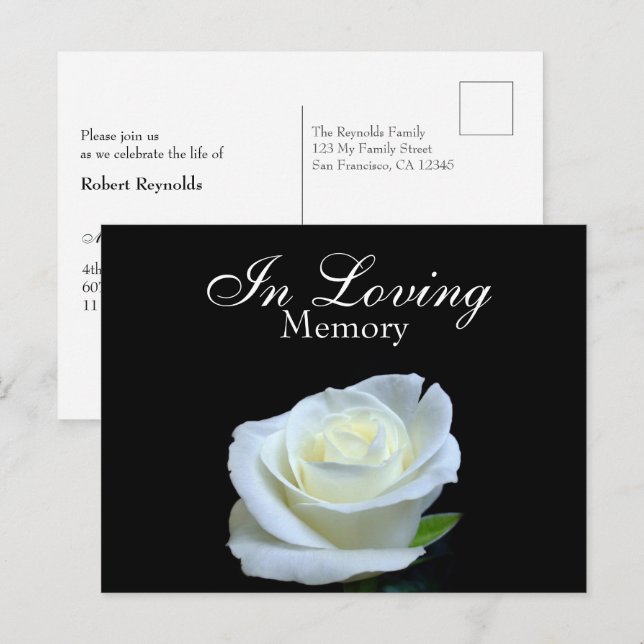 Black & White Funeral Memorial Service Invitation Postcard (Front/Back)