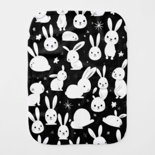 Black & White Funny Bunny Pattern Baby Burp Cloth