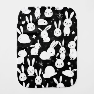 Black & White Funny Bunny Pattern Baby Burp Cloth