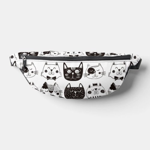 Black White Funny Cat Faces Pattern Fanny Pack