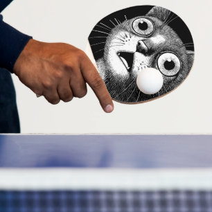 Black White Funny Cat Ping Pong Paddle