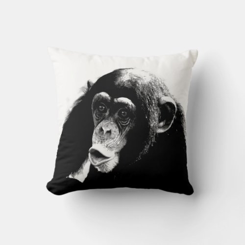 Black White Funny Chimpanzee Throw Pillow